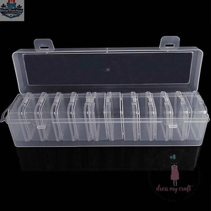 Ecstasy Crafts Dress My Craft 12-in-1 Slimline Storage Box for craft supplies, with compartments for organizing small crafting items.