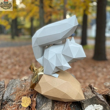 DIY squirrel origami kit by Sofs Lifestyle featuring 3D paper model and papercraft activity with colorful folded paper.
