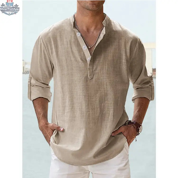 New Men's Casual Blouse Cotton Linen Shirt Loose Tops Long Sleeve Tee Shirt Spring Autumn Casual Handsome Men's Shirts - Shopthatapp.ca
