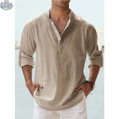 New Men's Casual Blouse Cotton Linen Shirt Loose Tops Long Sleeve Tee Shirt Spring Autumn Casual Handsome Men's Shirts - Shopthatapp.ca