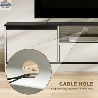 White Palmer TV stand for 55-65 inch TVs by SLOTH Nation, modern living room furniture with sleek storage compartments.