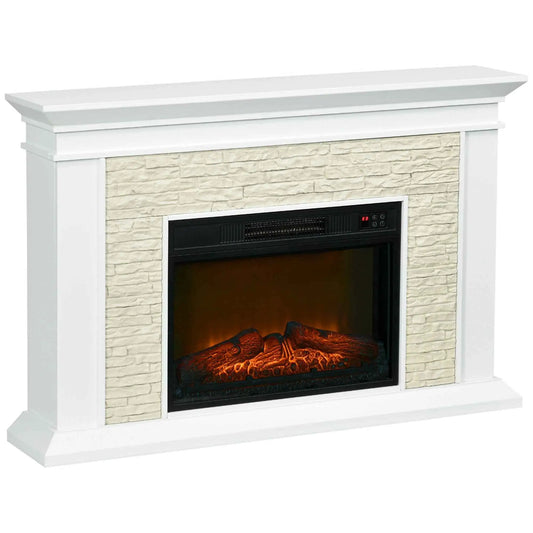 White Archie 31.5-inch electric fireplace with mantel and overheat protection, featuring realistic flame display and modern home decor style.
