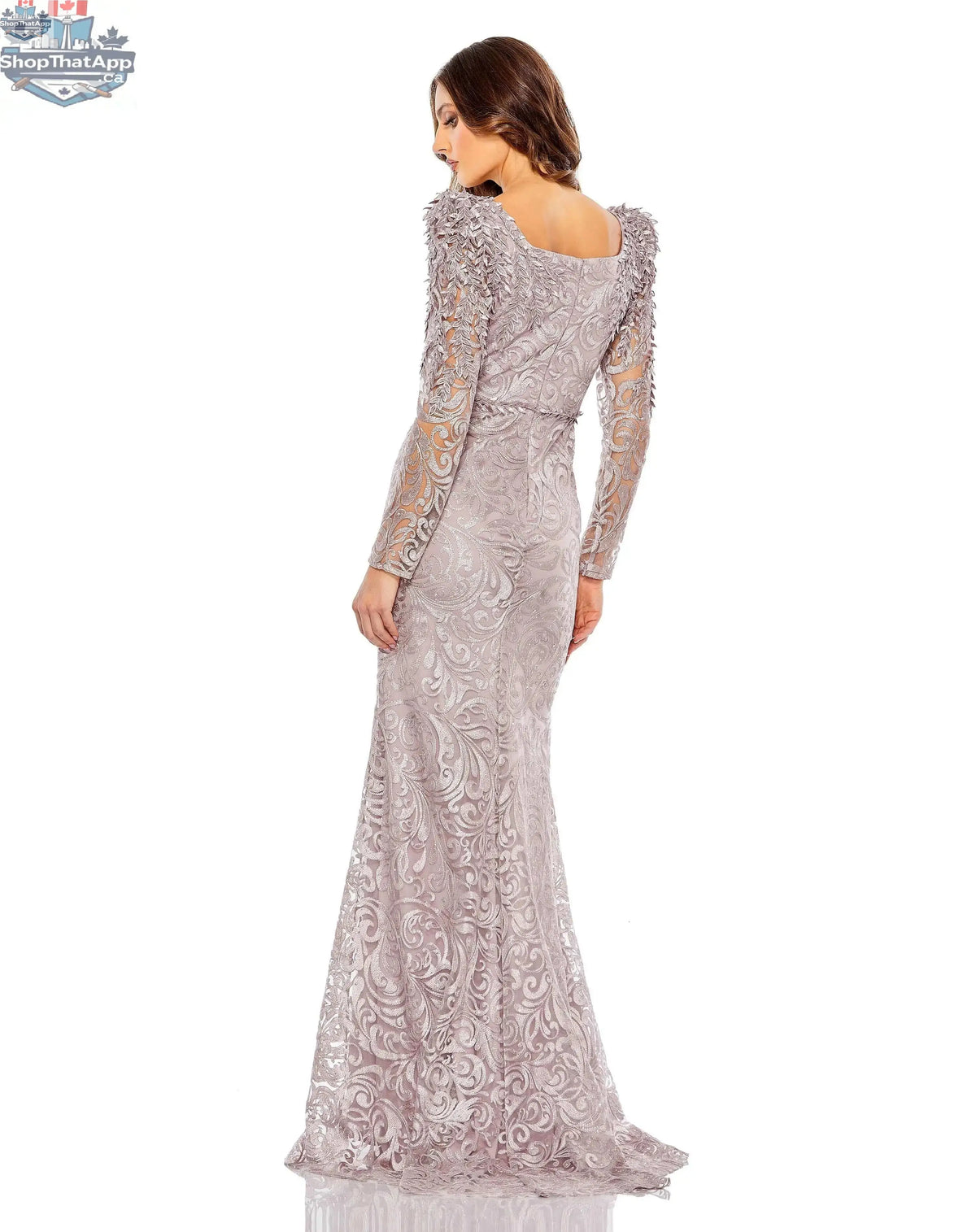 Embroidered Appliqué Shoulder Detail Trumpet Gown - Www.Shopthatapp.ca