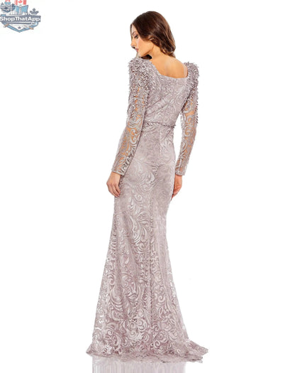 Embroidered Appliqué Shoulder Detail Trumpet Gown - Www.Shopthatapp.ca