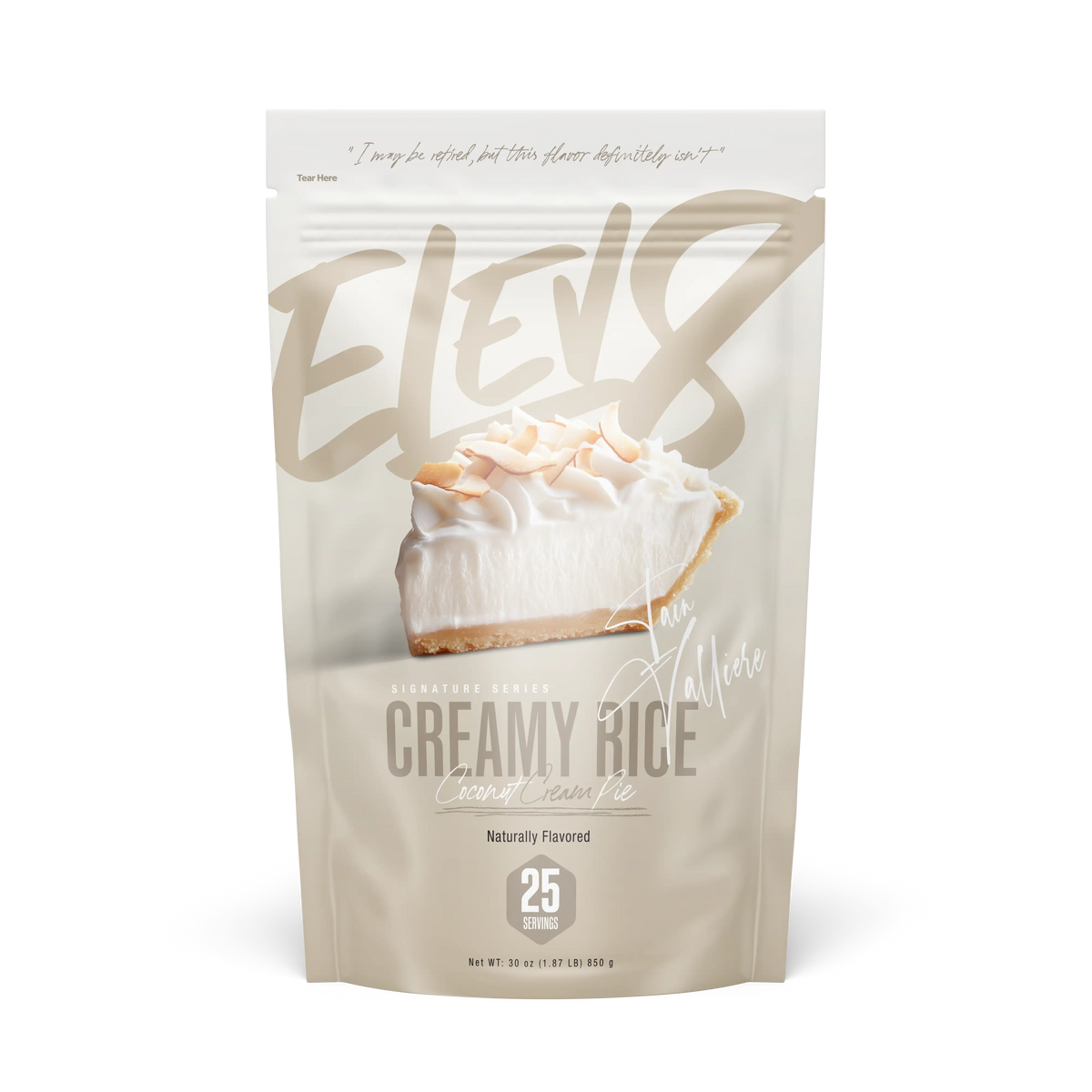 Elev8 Coconut Cream Pie Cream of Rice with creamy coconut filling and rice base, ready to enjoy.