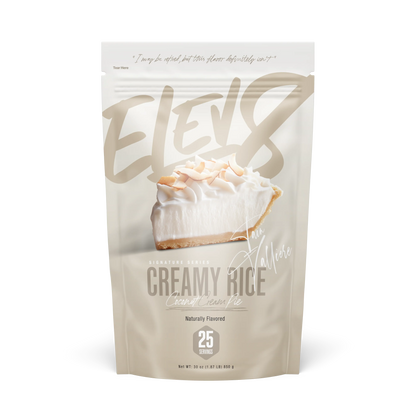 Elev8 Coconut Cream Pie Cream of Rice with creamy coconut filling and rice base, ready to enjoy.