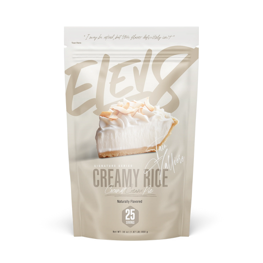 Elev8 Coconut Cream Pie Cream of Rice with creamy coconut filling and rice base, ready to enjoy.