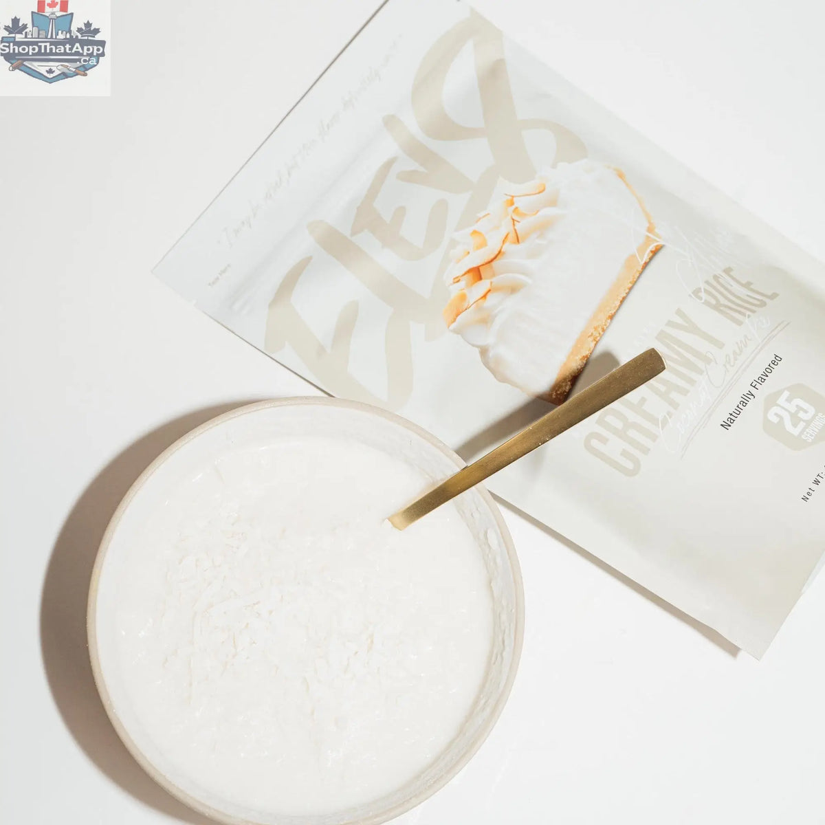 Cream of Rice coconut cream pie flavor from Elev8, featuring a bowl of creamy rice pudding with coconut topping.