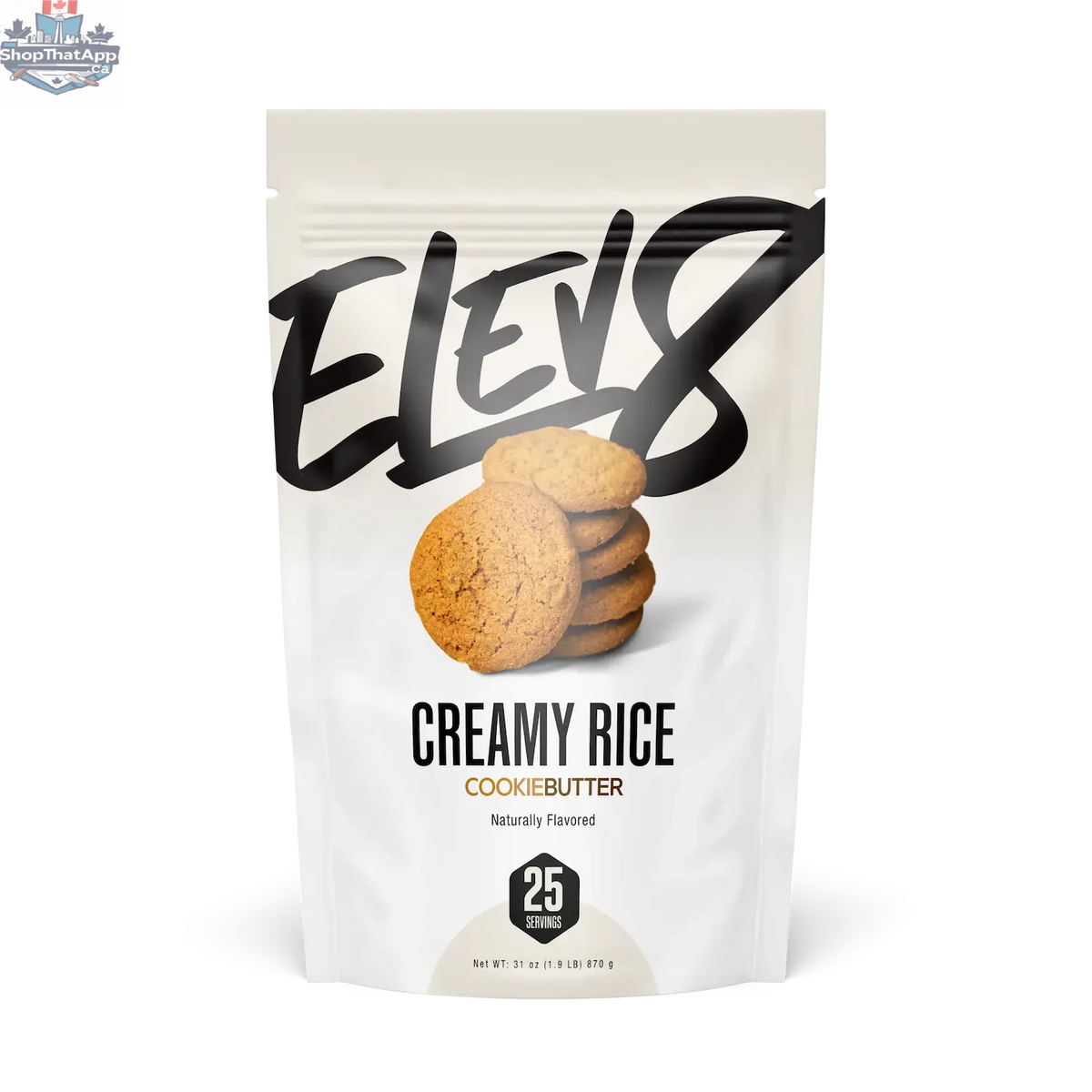 Elev8 Cookie Butter Cream of Rice in a jar, showing the smooth, creamy texture and label on the front of the product.