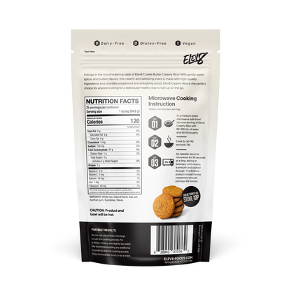 Elev8 Cookie Butter Cream of Rice product image showing the creamy rice cereal with cookie butter flavor in a bowl.