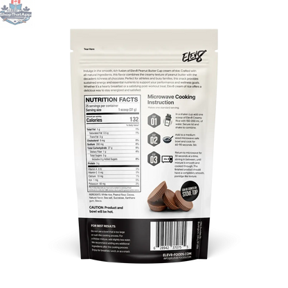 Cream of Rice with peanut butter cup flavor by Elev8, showcasing the packaged product with a focus on branding and flavor.
