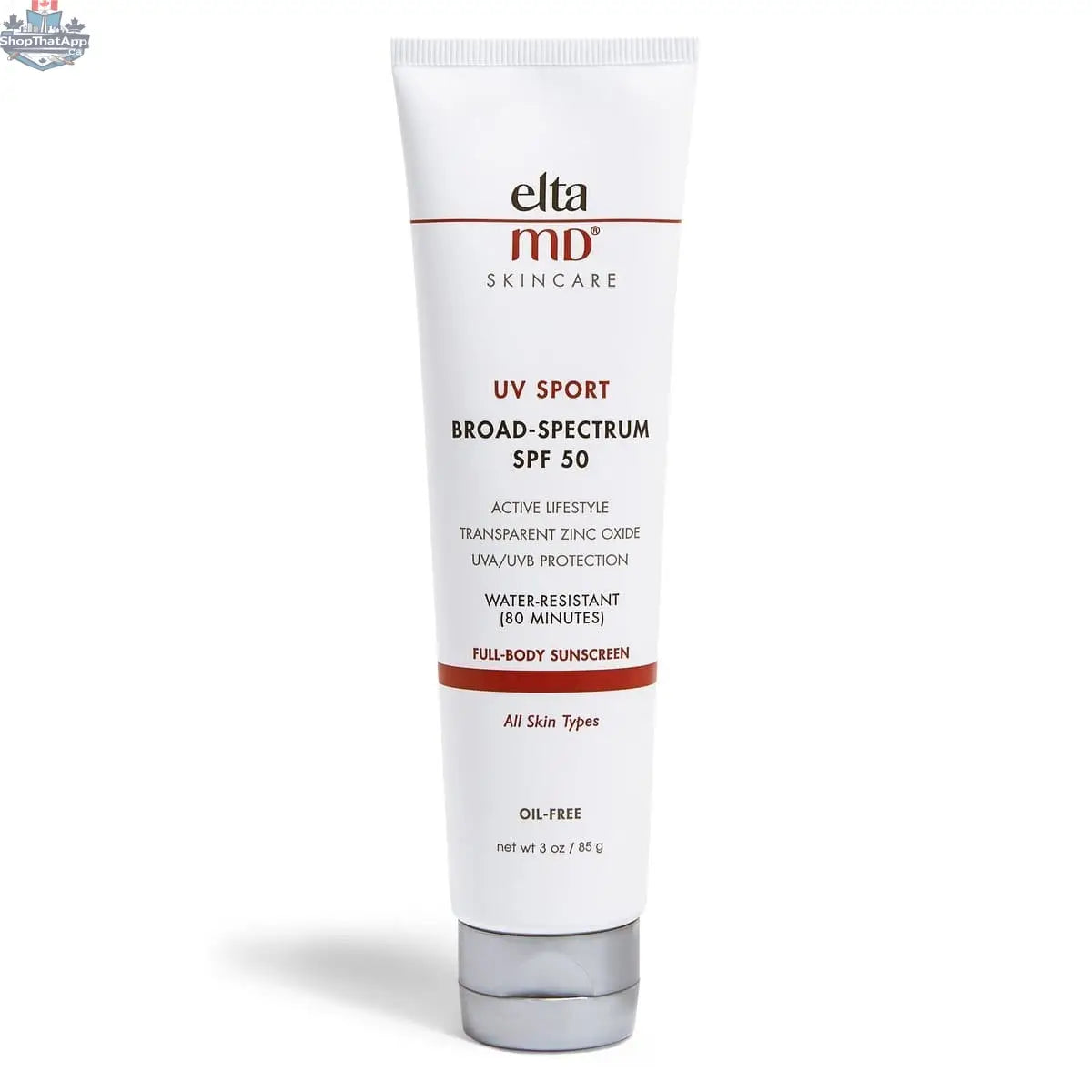 EltaMD UV Sport SPF 50 water-resistant sunscreen tube, suitable for active lifestyles, with broad-spectrum UV protection.