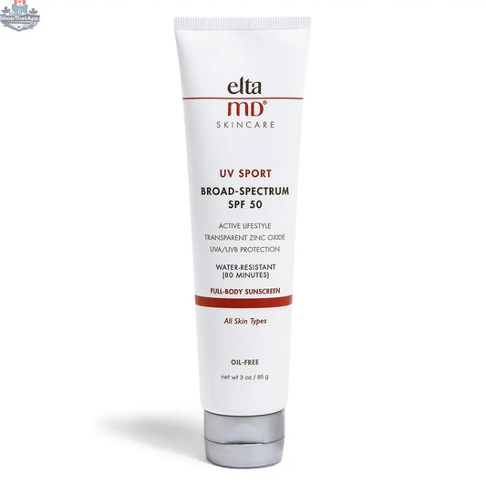 EltaMD UV Sport SPF 50 water-resistant sunscreen tube, suitable for active lifestyles, with broad-spectrum UV protection.