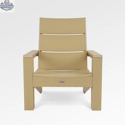 Enclover Acacia Muskoka chair with modern design, oak finish, and Sunbrella cushions for outdoor comfort.
