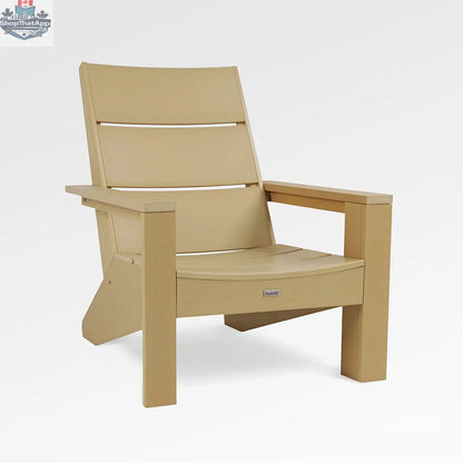 Enclover Acacia Muskoka chair with modern polymer design and Sunbrella® cushions, ideal for outdoor conversational comfort.