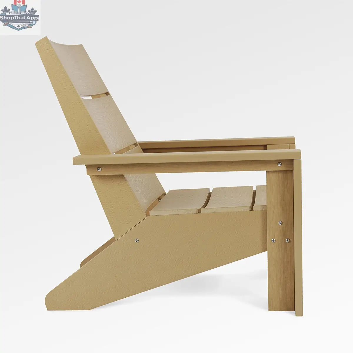 Enclover Acacia Muskoka chair with Sunbrella cushions, outdoor conversational set for comfortable patio seating.