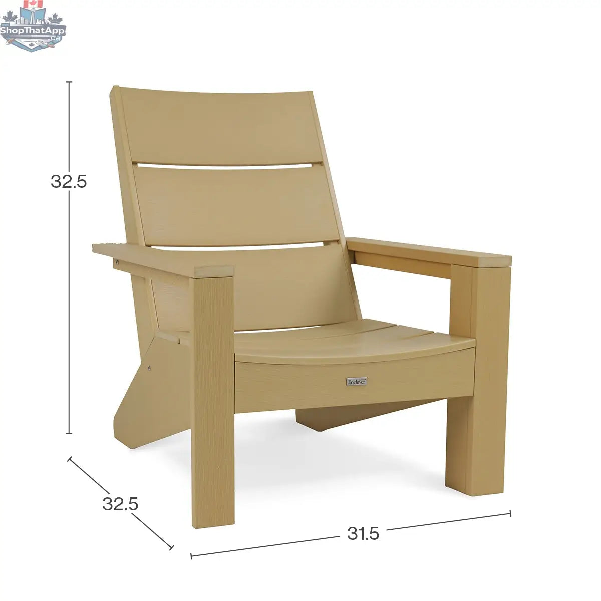 Enclover Acacia Muskoka chair with durable Sunbrella cushions, modern polymer design for outdoor comfort and relaxation.