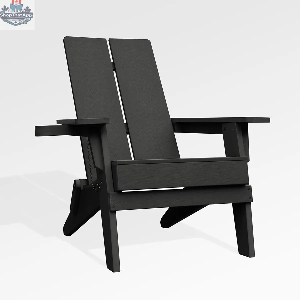 Black Enclover modern Adirondack folding chair with a stylish 2-panel design, offering comfortable and convenient outdoor seating.