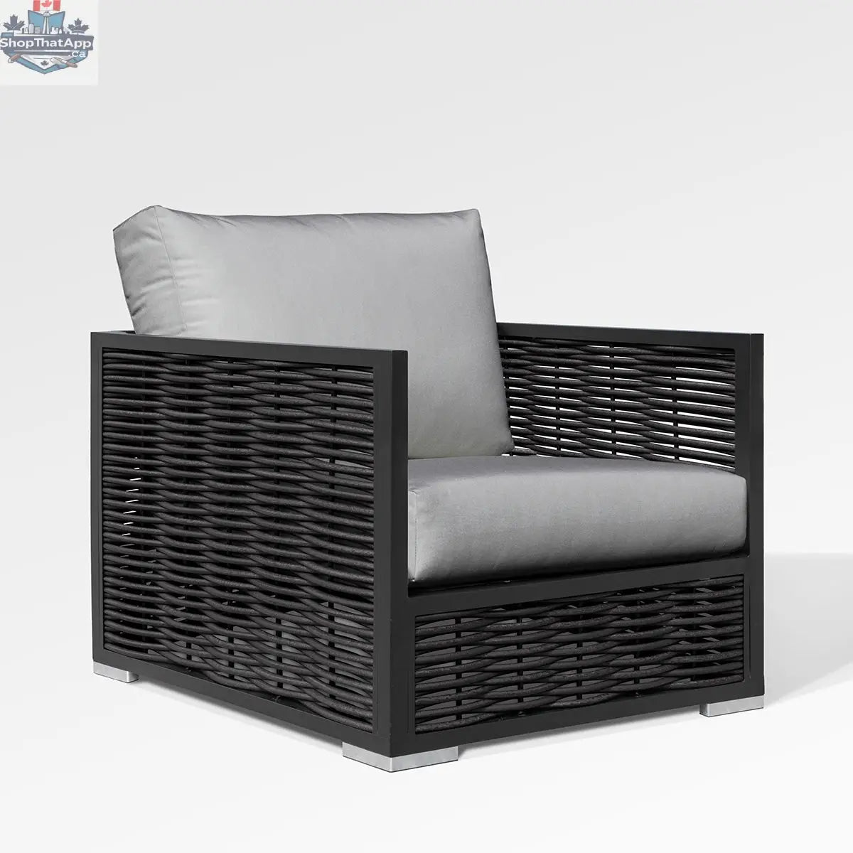 Enclover Chestnut Club Chair with Sunbrella® cushions, featuring a stylish design and plush upholstery for comfortable seating.