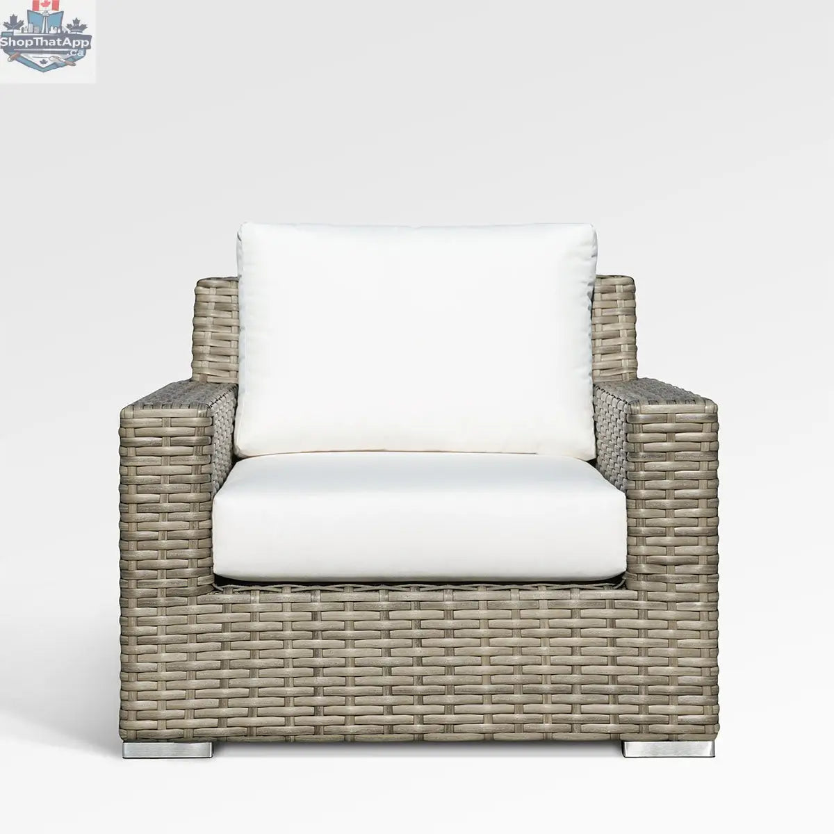 Enclover Jasmine Club Chair with Sunbrella® white canvas cushions, stylish outdoor seating with a modern design.