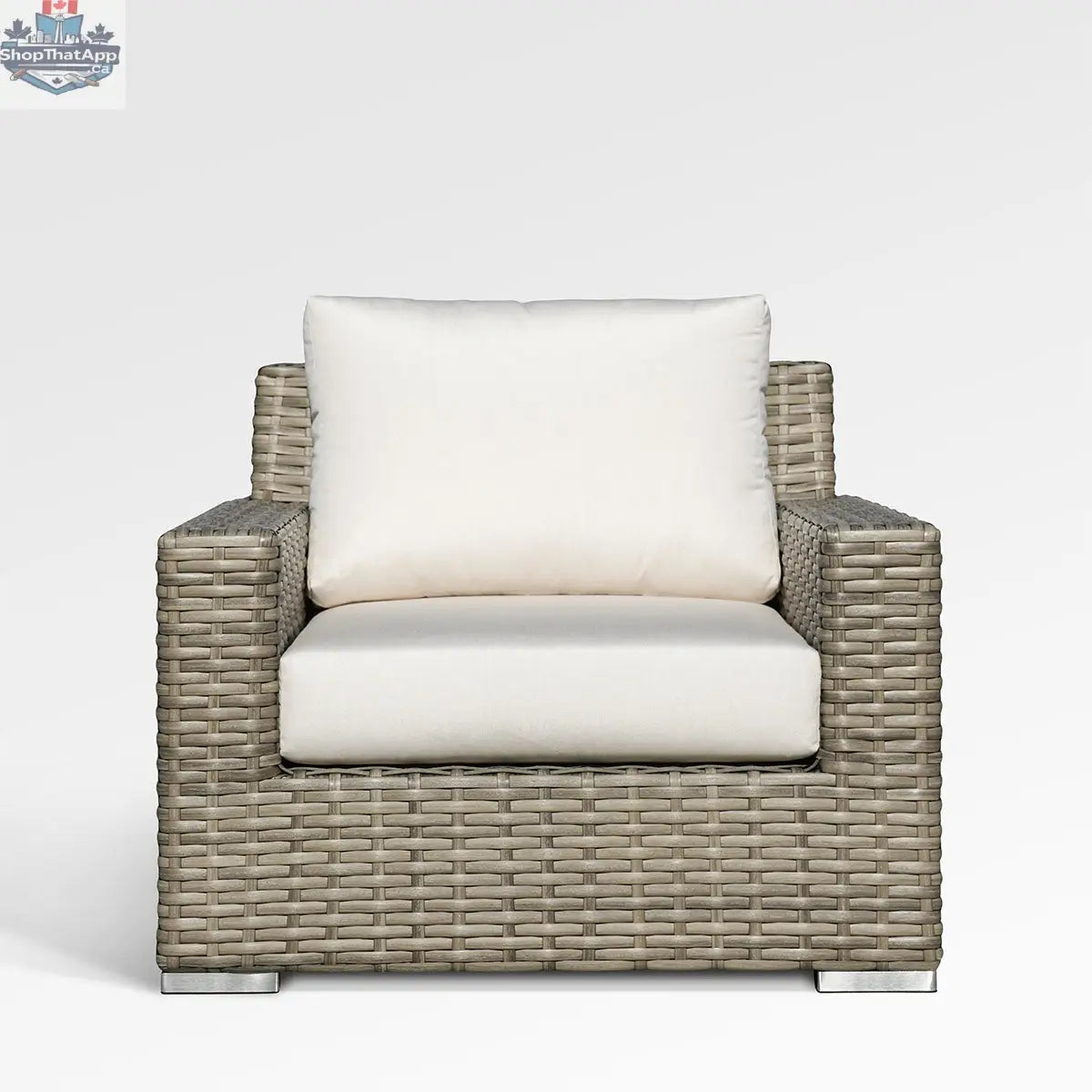 Enclover Jasmine Club Chair with Sunbrella® cushions, featuring a stylish design and bird's eye pattern on the canvas fabric.