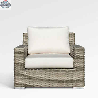 Enclover Jasmine Club Chair with Sunbrella® cushions, featuring a stylish design and bird's eye pattern on the canvas fabric.