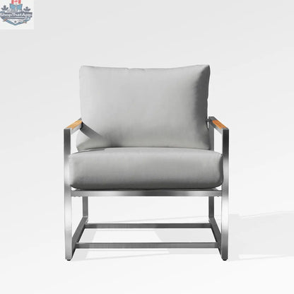 Enclover Acacia outdoor club chair with Sunbrella canvas granite cushions, stylish and comfortable for elegant outdoor relaxation.