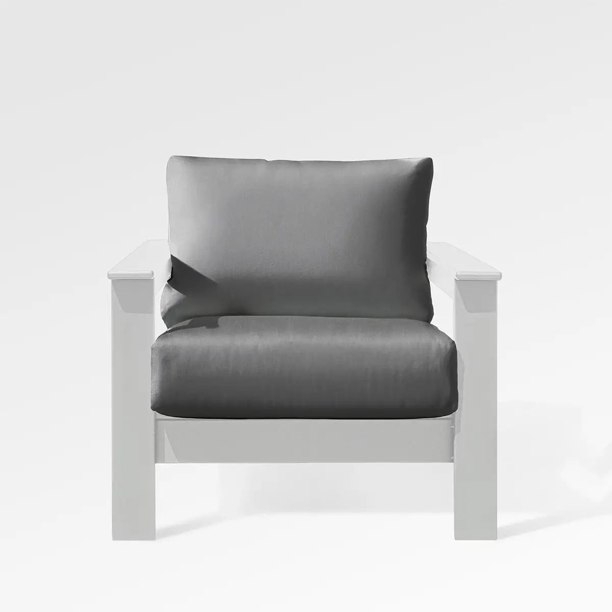 Enclover Hickory Lounge Chair with white Sunbrella cushion, designed for Acacia Lux sectional outdoor seating.