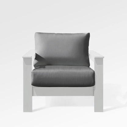 Enclover Hickory Lounge Chair with white Sunbrella cushion, designed for Acacia Lux sectional outdoor seating.