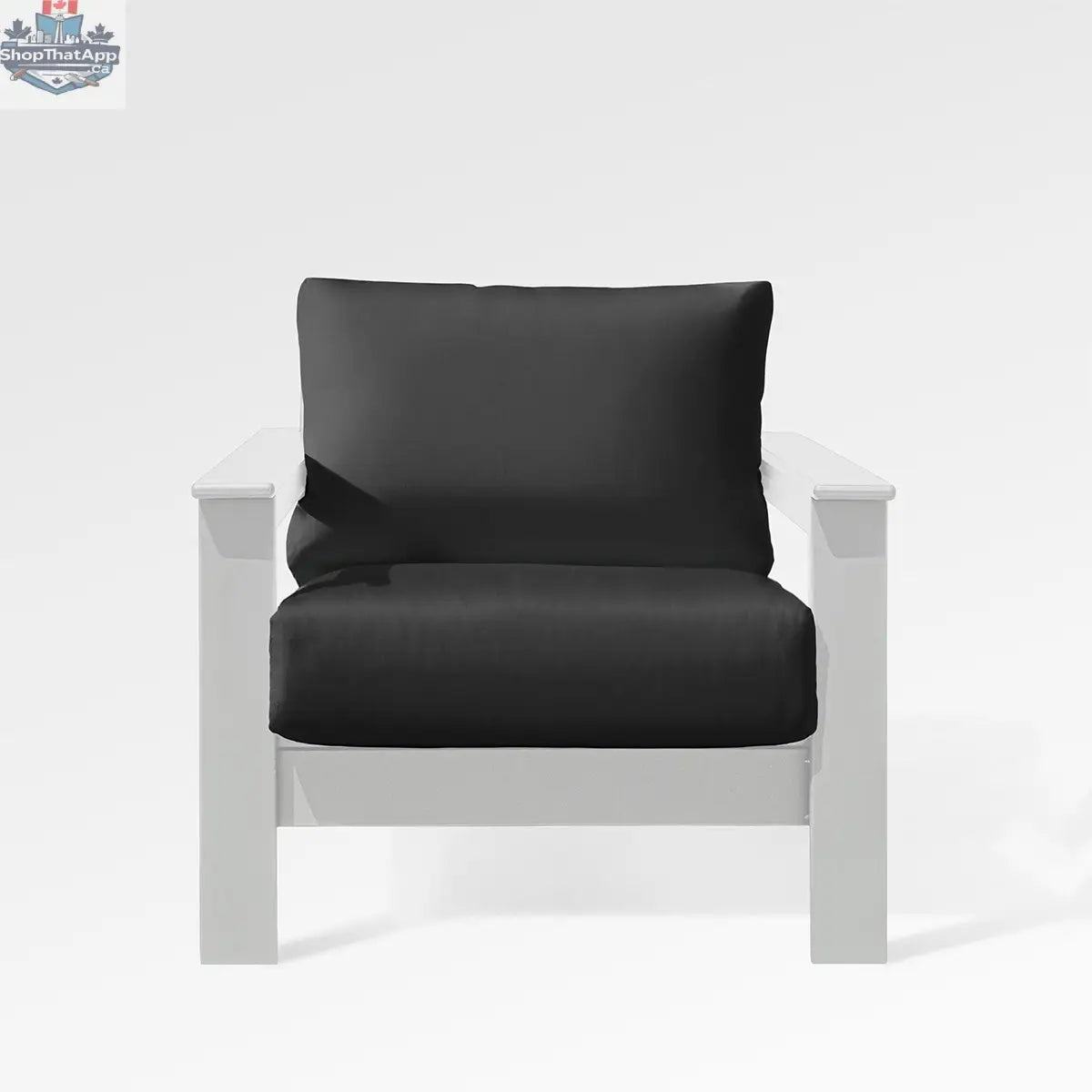 Enclover Hickory lounge chair with white Sunbrella cushion, designed for Acacia Lux sectional, showcasing a stylish outdoor seating option.