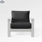 Enclover Hickory lounge chair with white Sunbrella cushion, designed for Acacia Lux sectional, showcasing a stylish outdoor seating option.