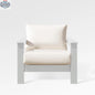 Enclover Hickory Lounge Chair with white Sunbrella cushion, designed for Acacia Lux sectional, showcasing front view and comfortable seating.