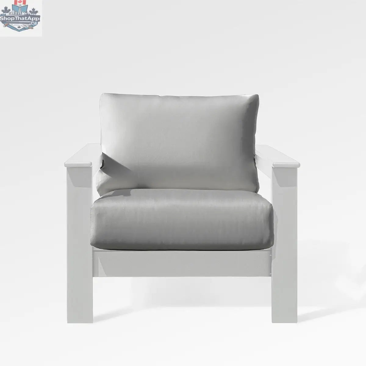 Enclover Hickory lounge chair with white Sunbrella® cushion for Acacia Lux sectional, showcasing its stylish design and comfortable seating.