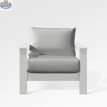 Enclover Hickory lounge chair with white Sunbrella® cushion for Acacia Lux sectional, showcasing its stylish design and comfortable seating.
