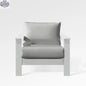 Enclover Hickory lounge chair with white Sunbrella® cushion for Acacia Lux sectional, showcasing its stylish design and comfortable seating.
