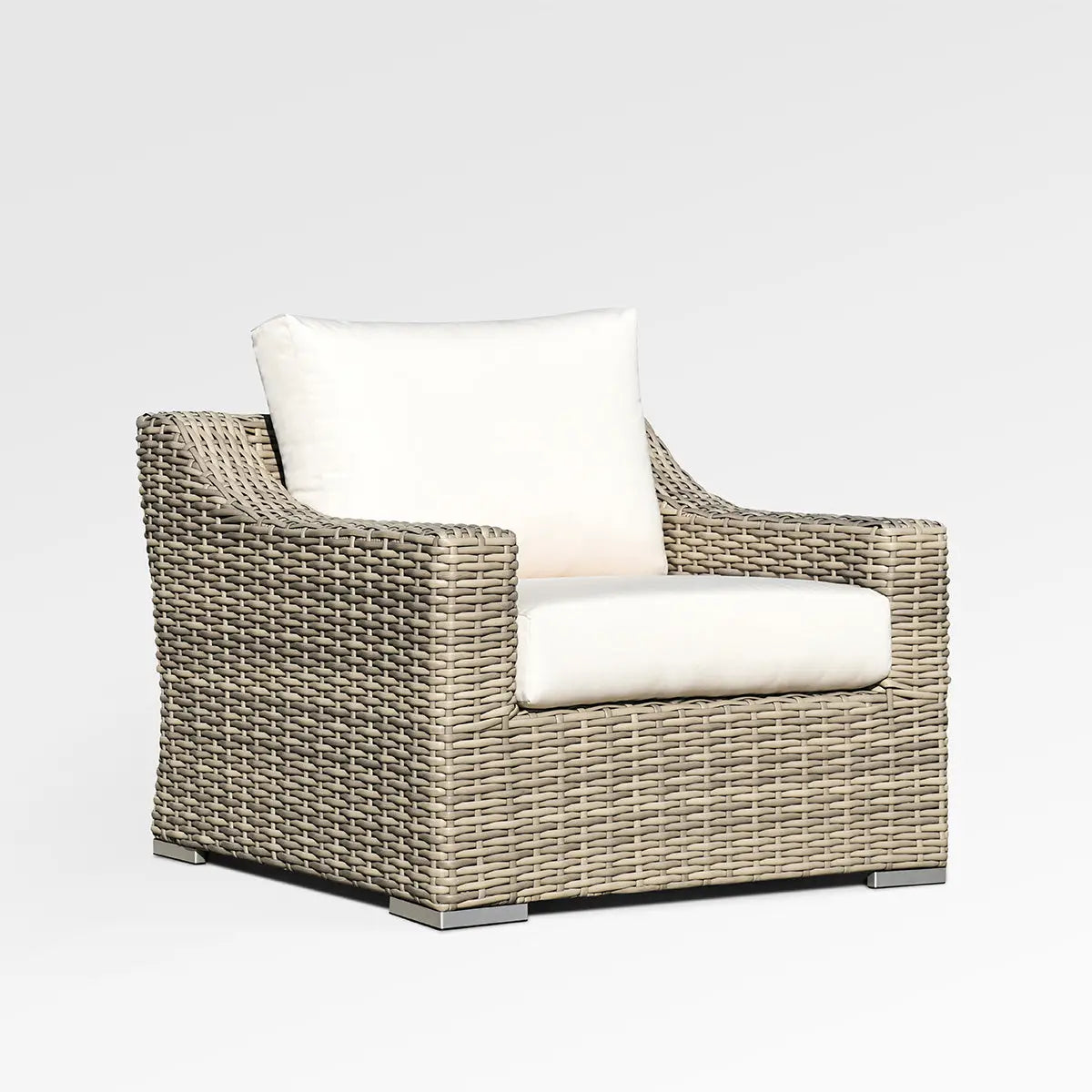 Enclover Tulip lounge chair with Sunbrella cushions, shown paired with a pine sling loveseat, stylish outdoor seating.