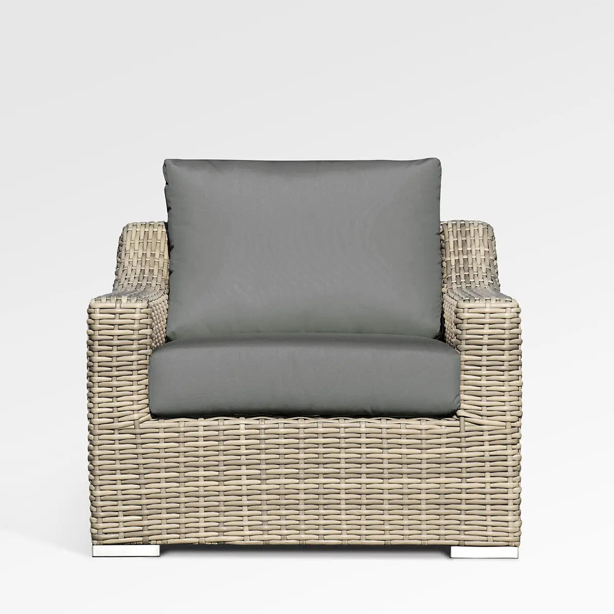 Enclover Tulip lounge chair with Sunbrella® cushions, featuring a sleek design, shown from the front, perfect with pine sling loveseat.