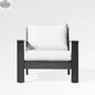 Enclover Magnolia black aluminum club chair with Sunbrella® white canvas cushions, modern outdoor seating with sleek design.