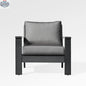 Magnolia black aluminum club chair by Enclover with Sunbrella® cushions in Slate fabric, shown from the front.