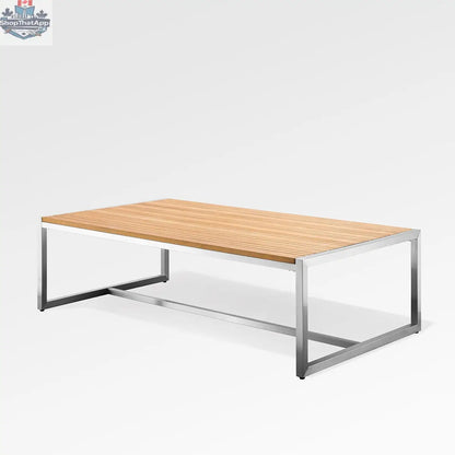 Rectangular acacia teak coffee table by Enclover with smooth wooden surface, ideal for modern living room decor.