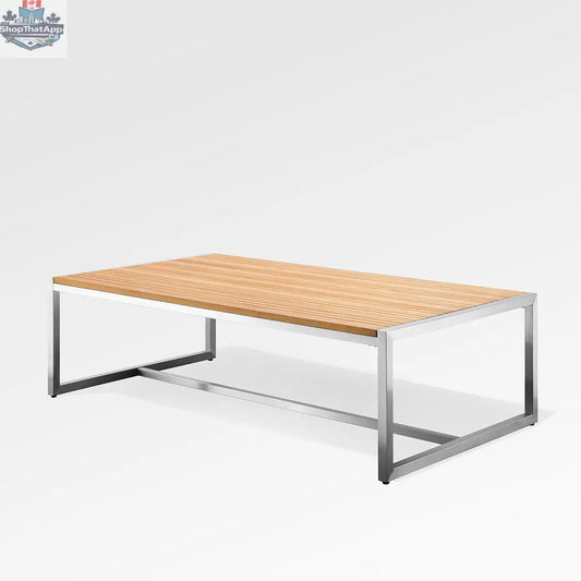 Rectangular acacia teak coffee table by Enclover with smooth wooden surface, ideal for modern living room decor.