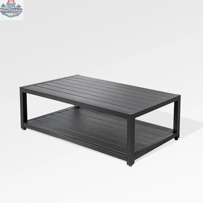 Modern black aluminum coffee table from Enclover with sleek, stylish design, perfect for contemporary living rooms.