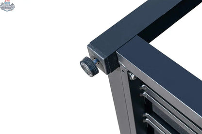 Close-up of Chestnut Lux Black Coffee Table by Enclover, showcasing its modern aluminum design and sleek surface detail.