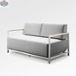 Enclover Acacia Lux loveseat with Sunbrella® cushions, featuring a stylish wooden frame and plush seating for outdoor relaxation.
