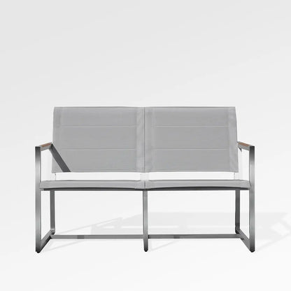 Enclover Pine Sling Loveseat with wooden frame and cushioned seat, showcasing a modern design and comfortable seating.