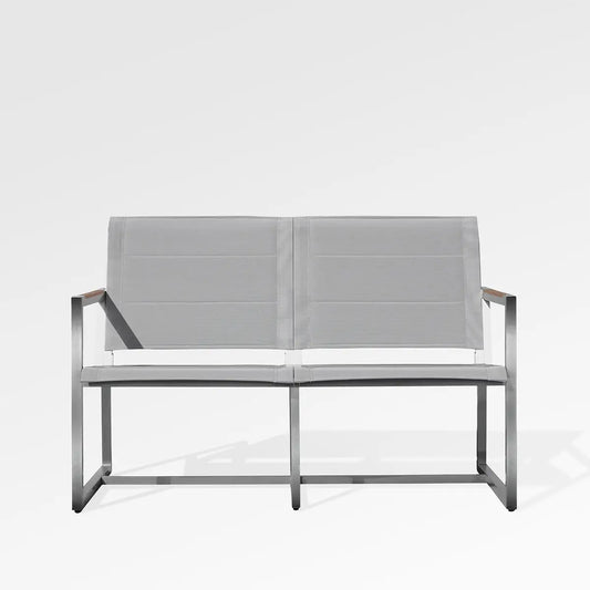 Enclover Pine Sling Loveseat with wooden frame and cushioned seat, showcasing a modern design and comfortable seating.