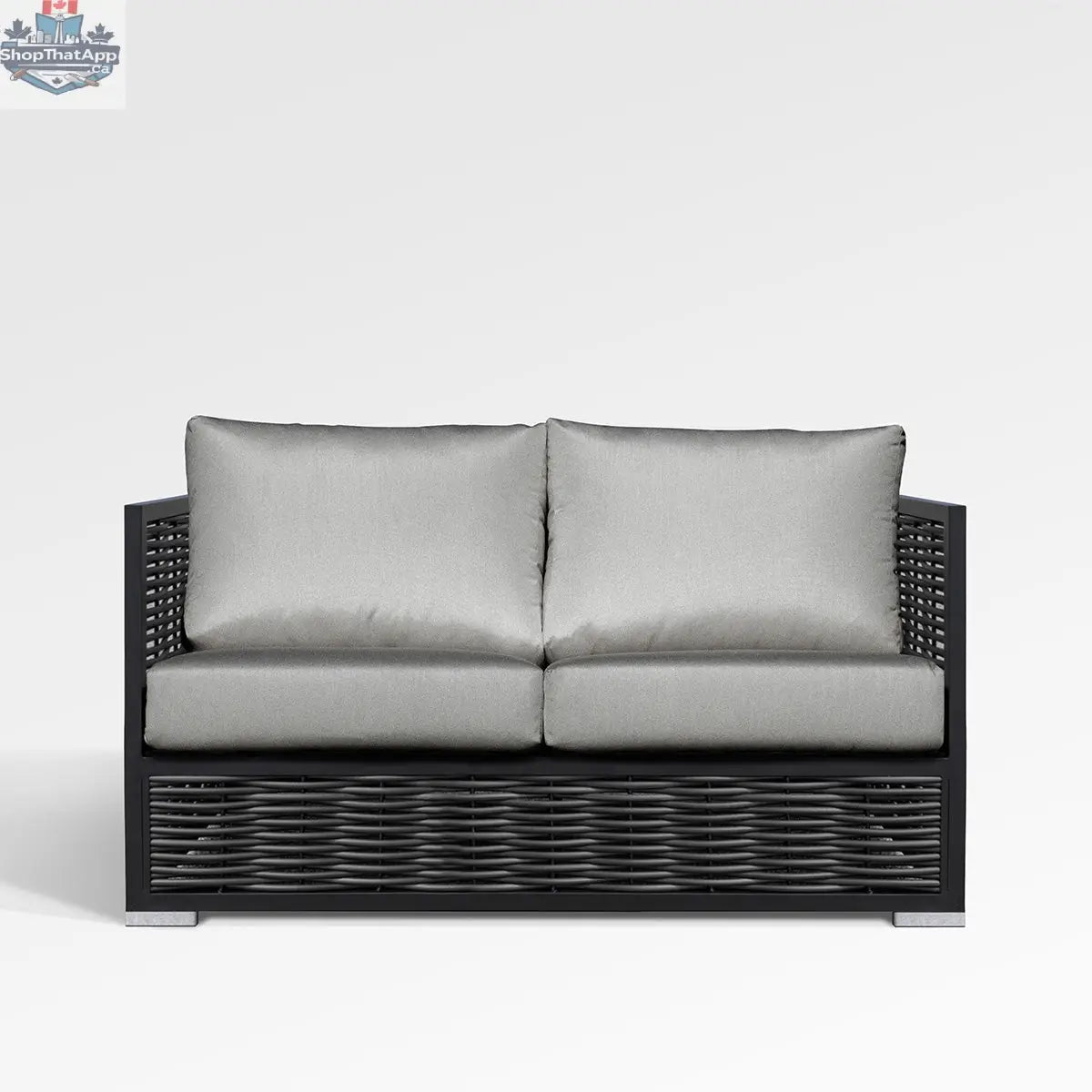 Chestnut loveseat by Enclover with Sunbrella® cushions, featuring a cozy, cushioned seating area and stylish fabric upholstery.