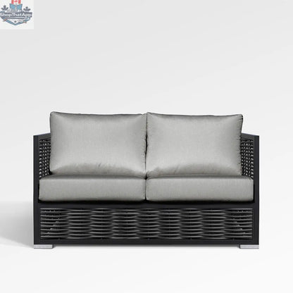 Chestnut loveseat by Enclover with Sunbrella® cushions, featuring a cozy, cushioned seating area and stylish fabric upholstery.
