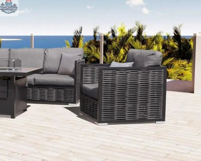Enclover Chestnut loveseat with Sunbrella cushions, showcasing a cozy seating area with plush cushions and stylish design.