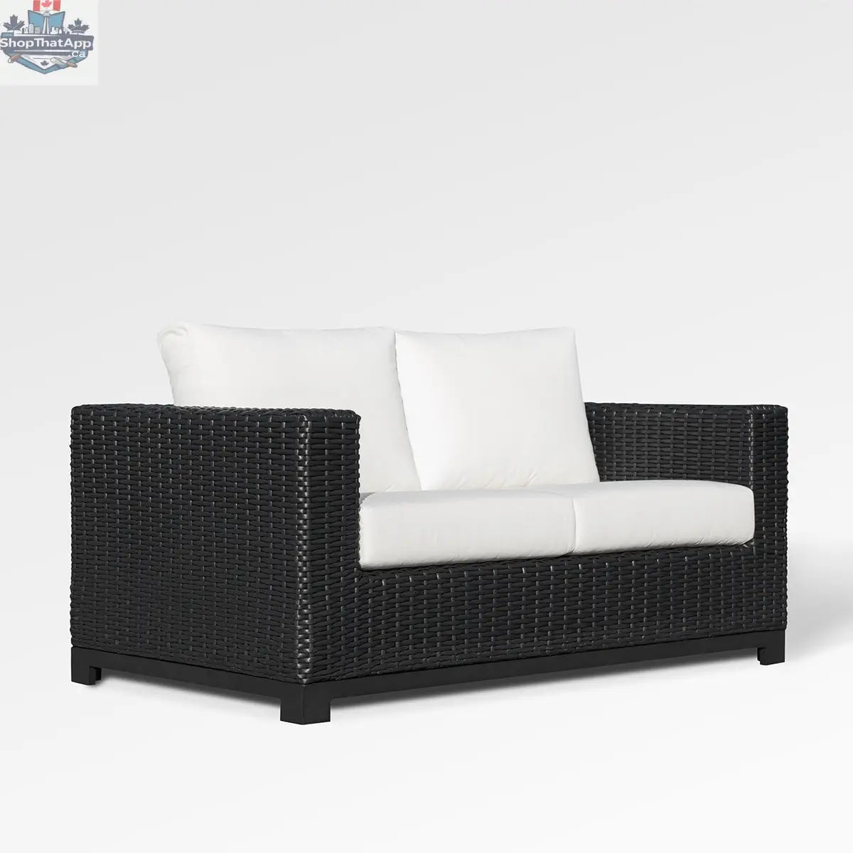 Enclover Trillium loveseat with Sunbrella cushions, stylish outdoor seating for relaxing in your patio or garden space.